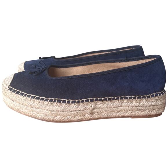 TALBOTS Quinn Women 10 Navy Blue Preppy Suede Platform Espadrilles Sandals Shoes - Picture 1 of 13